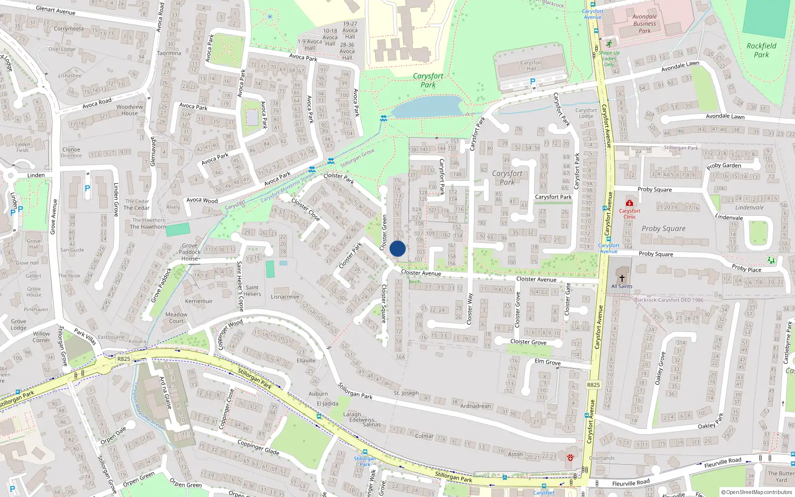 Overhead map showing the location of 2 Cloister Green, Blackrock