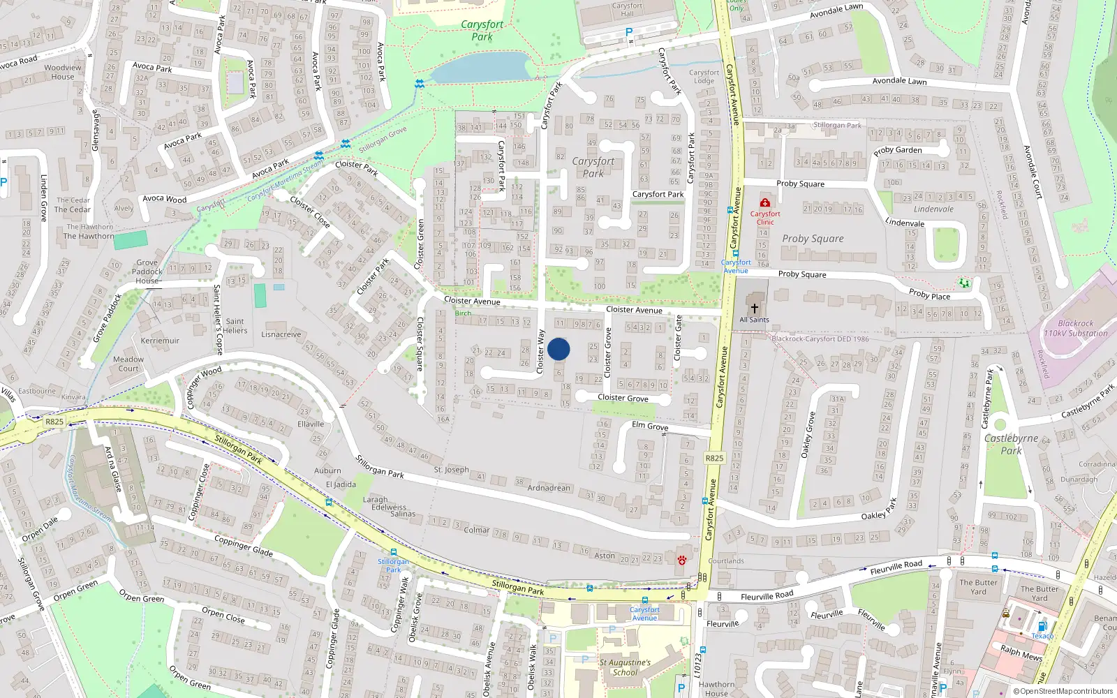 Overhead map showing the location of 2 Cloister Way, Blackrock, Dublin