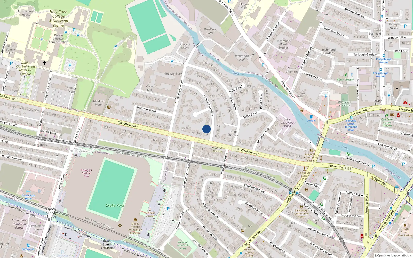 Overhead map showing the location of 2 Clonliffe Gardens, Dublin 3