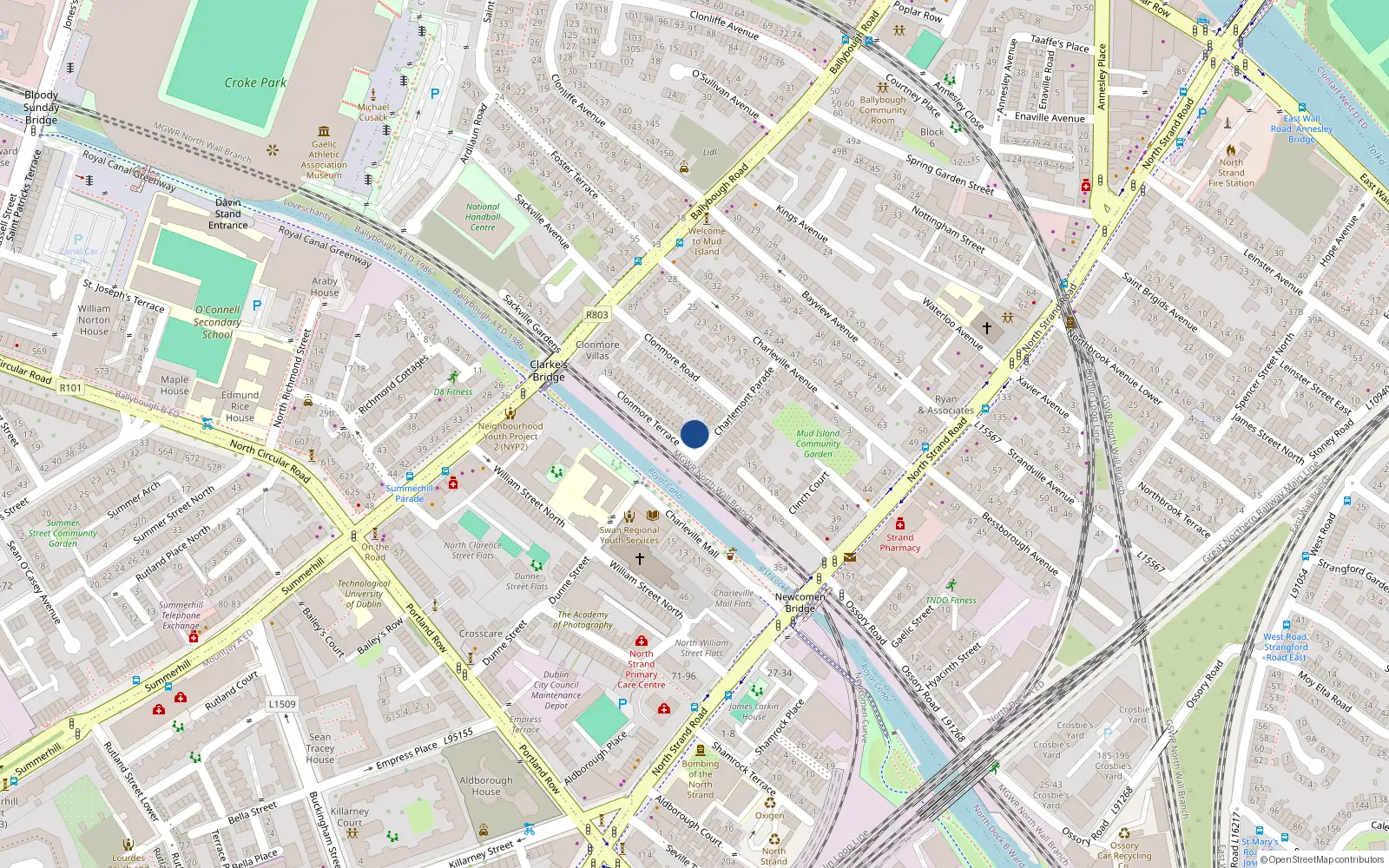 Overhead map showing the location of 2 Clonmore Terrace, Dublin 3