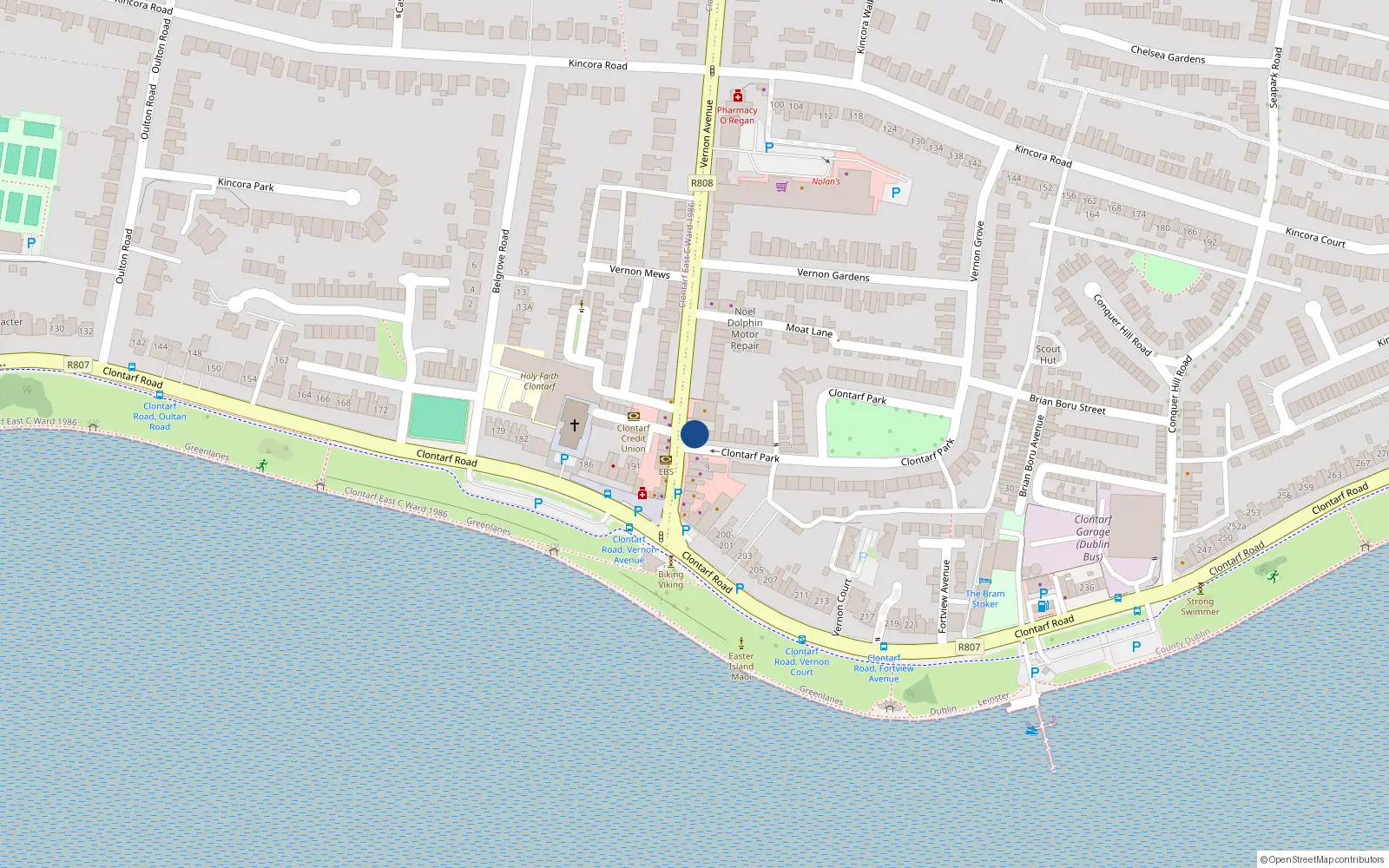 Overhead map showing the location of 2 Clontarf Park, Clontarf, Dublin 3, D03 Y5y8