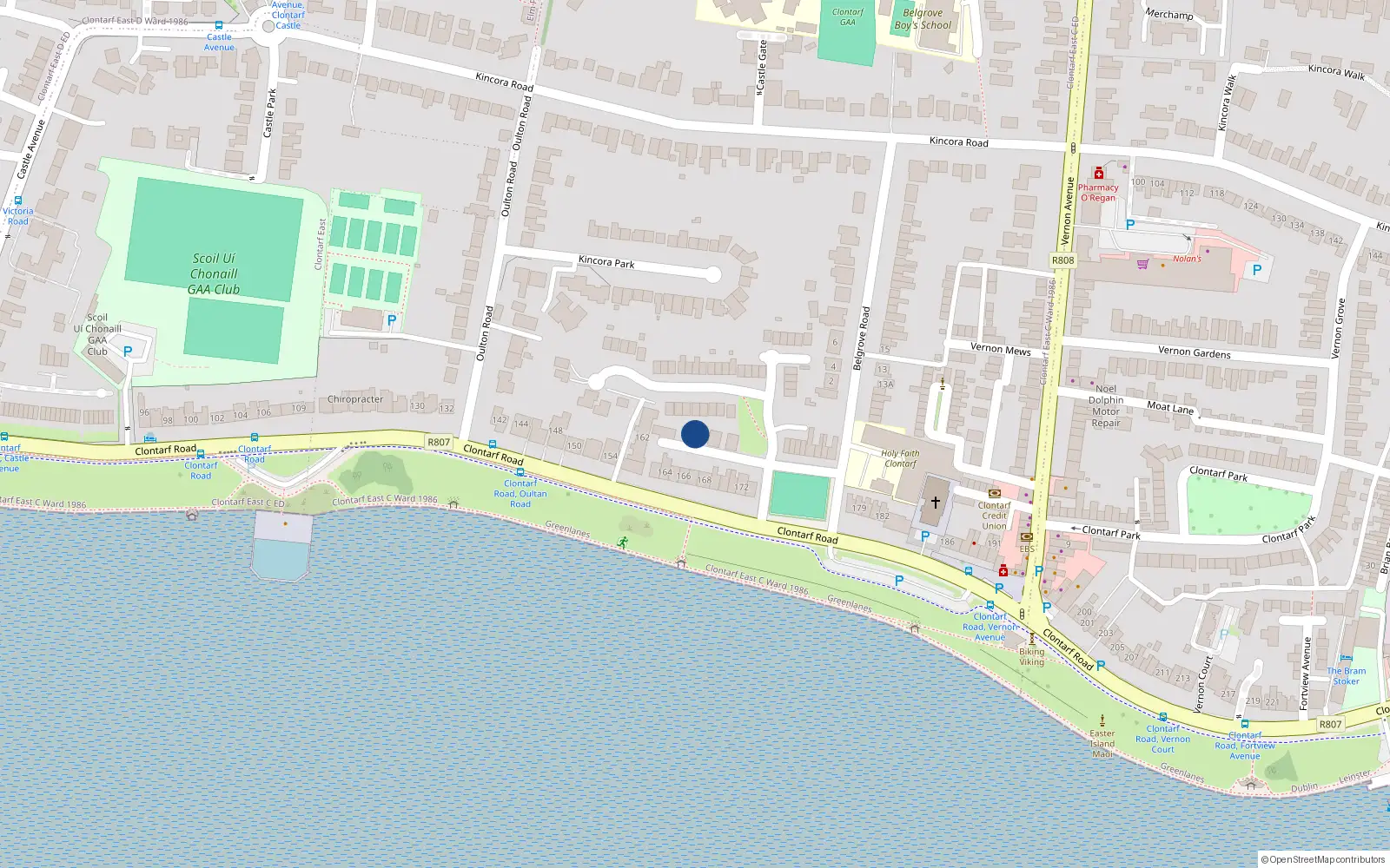 Overhead map showing the location of 2 Clontarf Road, Dublin 3