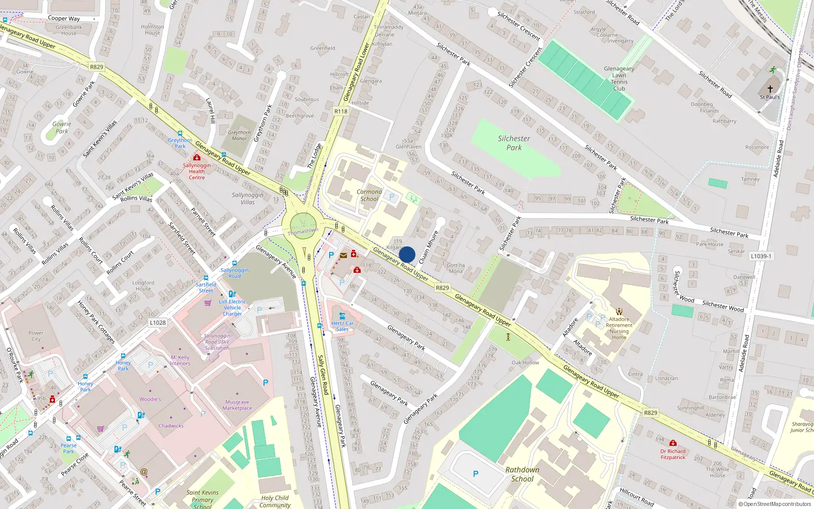 Overhead map showing the location of 2 Cluain Mhuire House, Glenageary Road Upper, Glenageary