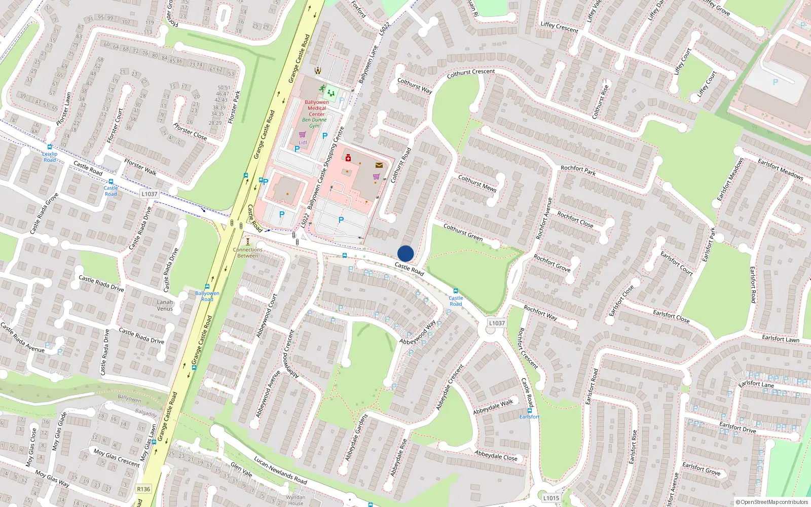 Overhead map showing the location of 2 Colthurst Crescent, Huntington Glen, Lucan