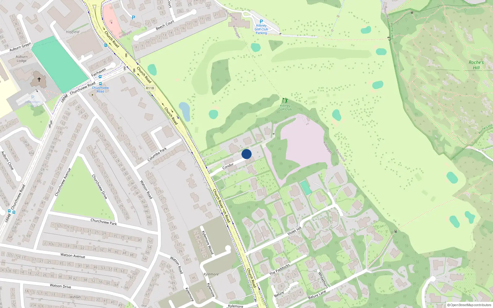 Overhead map showing the location of 2 Condor, Church Road, Killiney