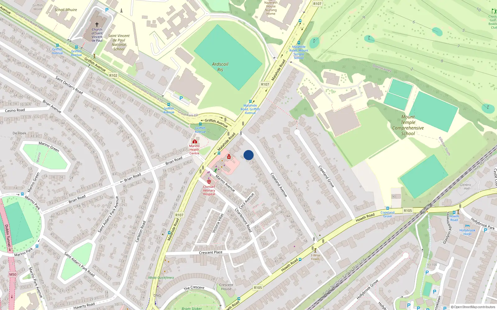 Overhead map showing the location of 2 Copeland Avenue, Dublin 3