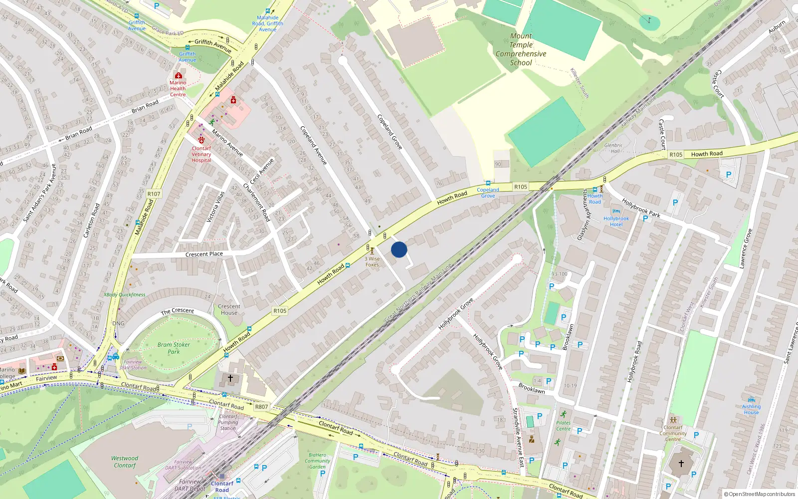 Overhead map showing the location of 2 Copeland Place, Dublin 3
