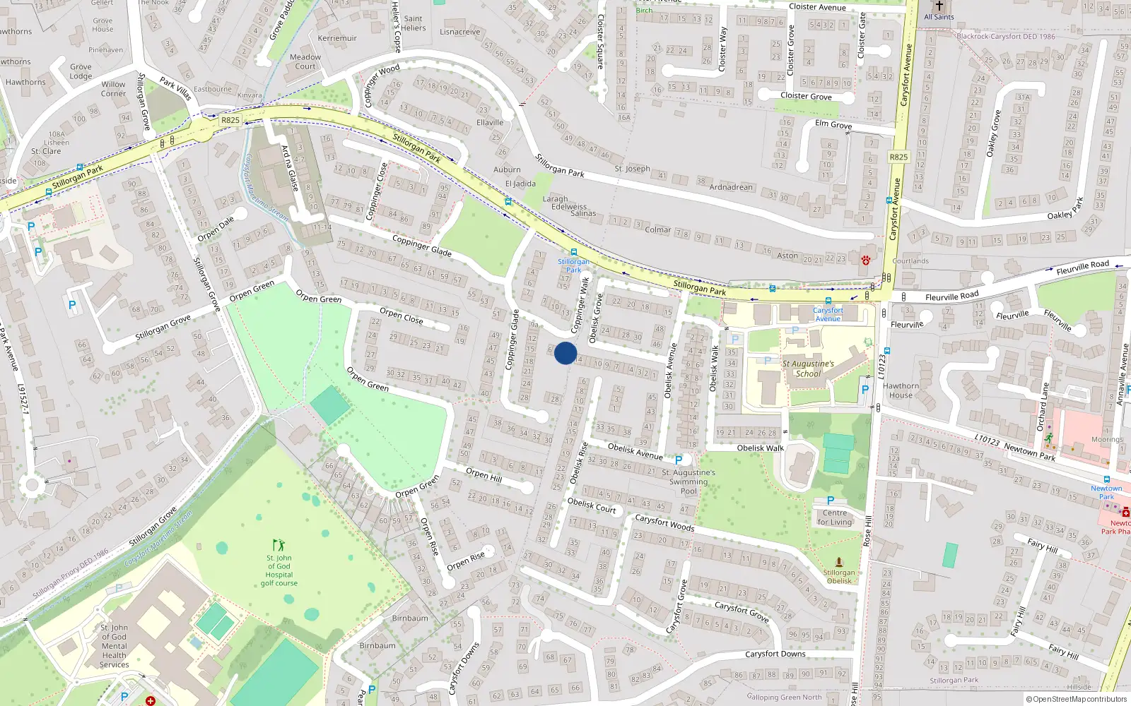 Overhead map showing the location of 2 Coppinger Walk, Dublin