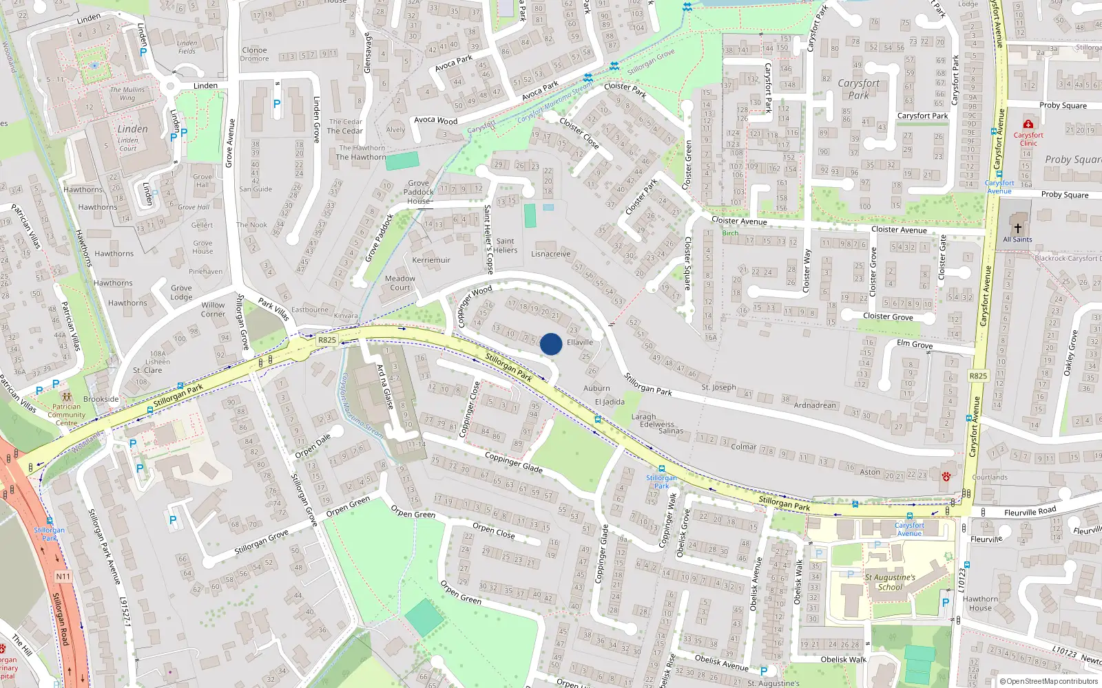 Overhead map showing the location of 2 Coppinger Wood, Stillorgan
