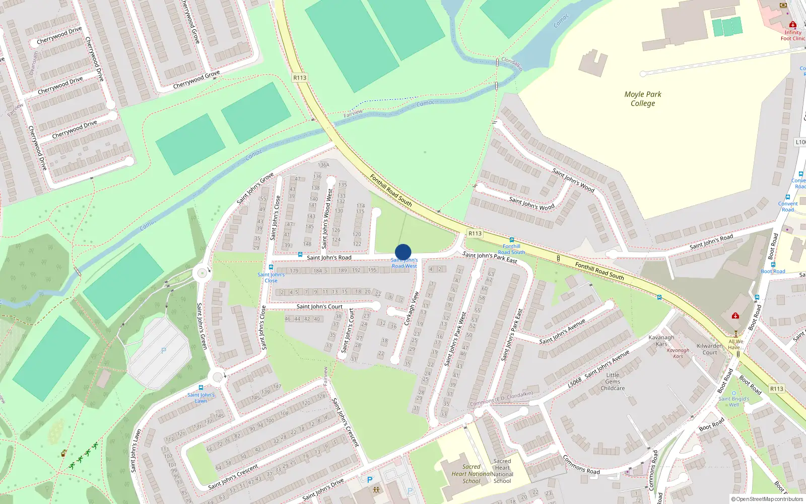 Overhead map showing the location of 2 Corkagh View, Clondalkin