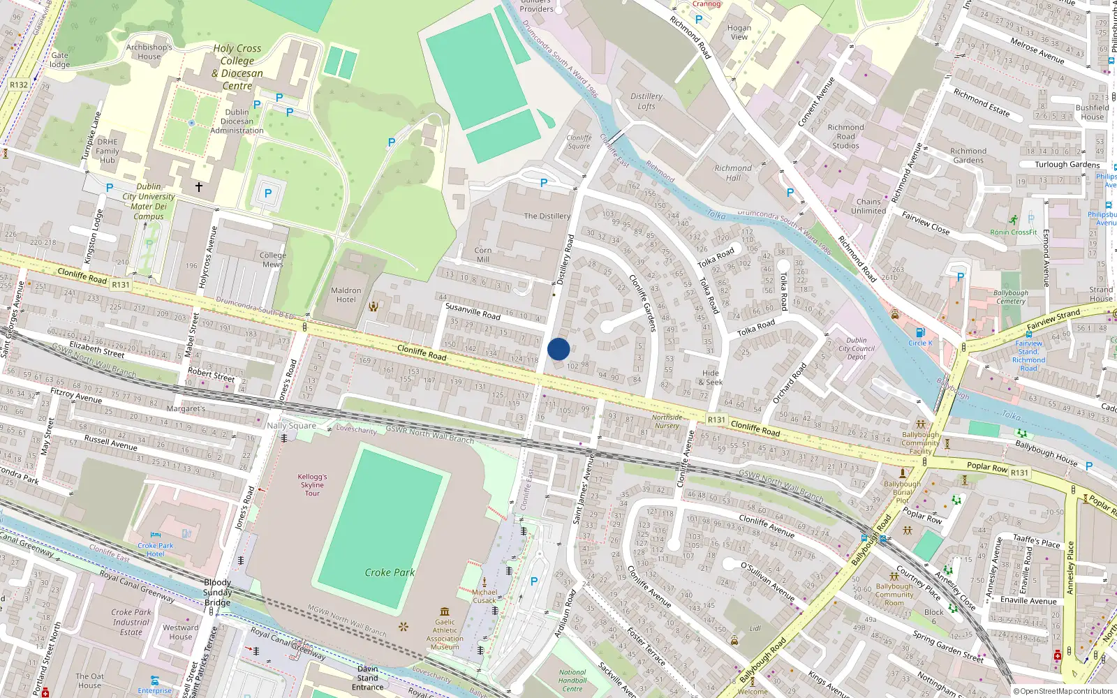 Overhead map showing the location of 2 Cornmill, 3 Distillery Road, Dublin 3