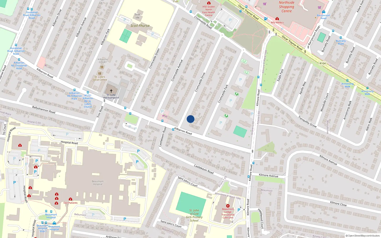 Overhead map showing the location of 2 Cromcastle Drive, Coolock, Dublin 5