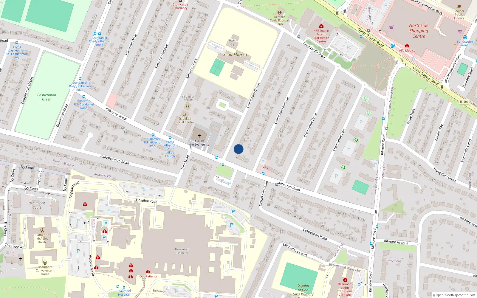 Overhead map showing the location of 2 Cromcastle Green, Dublin 5