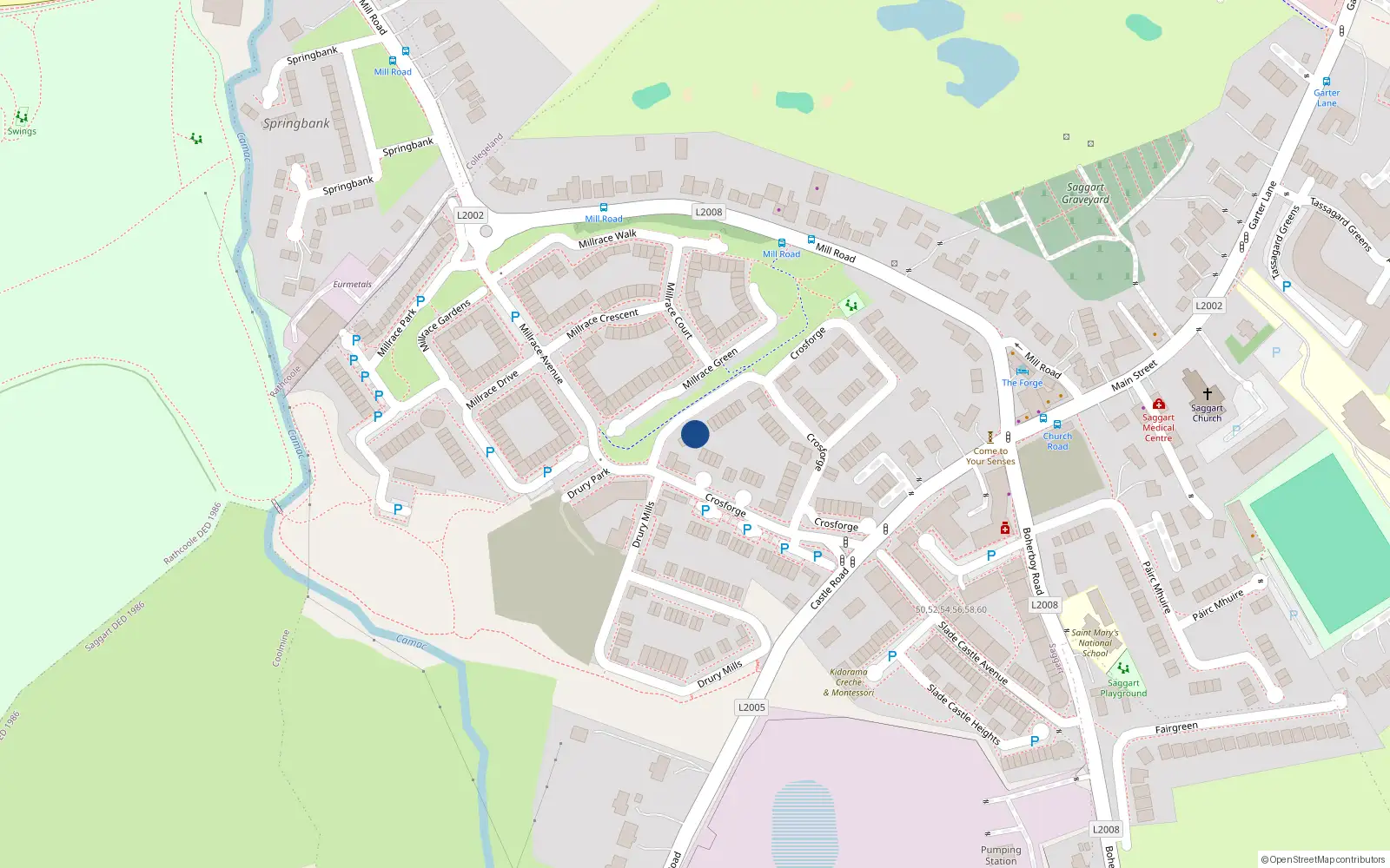 Overhead map showing the location of 2 Crosforge, Saggart