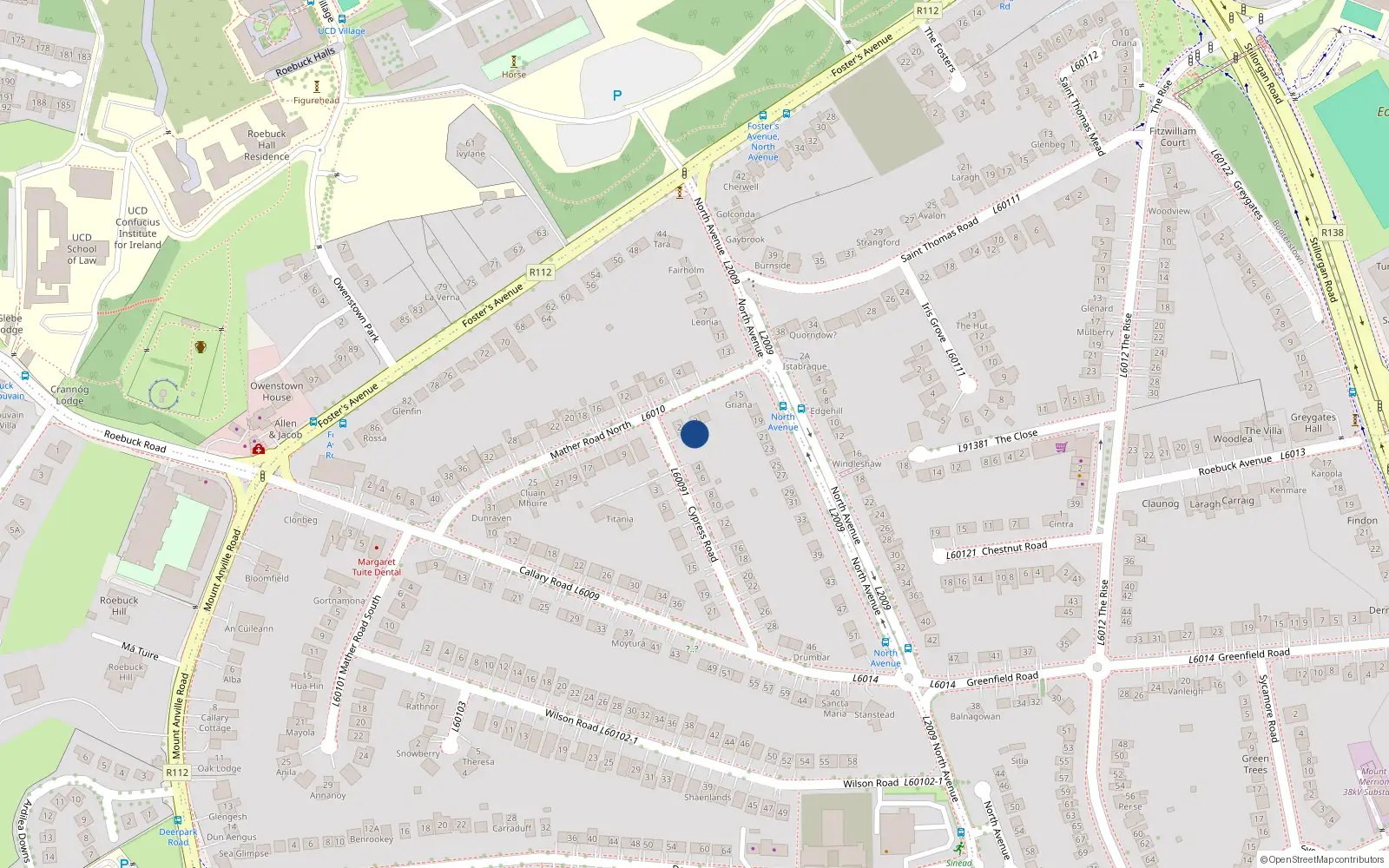 Overhead map showing the location of 2 Cypress Road, Blackrock