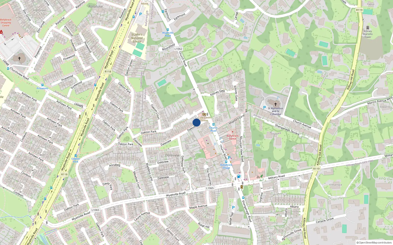 Overhead map showing the location of 2 Dale View, Ballybrack, Dublin