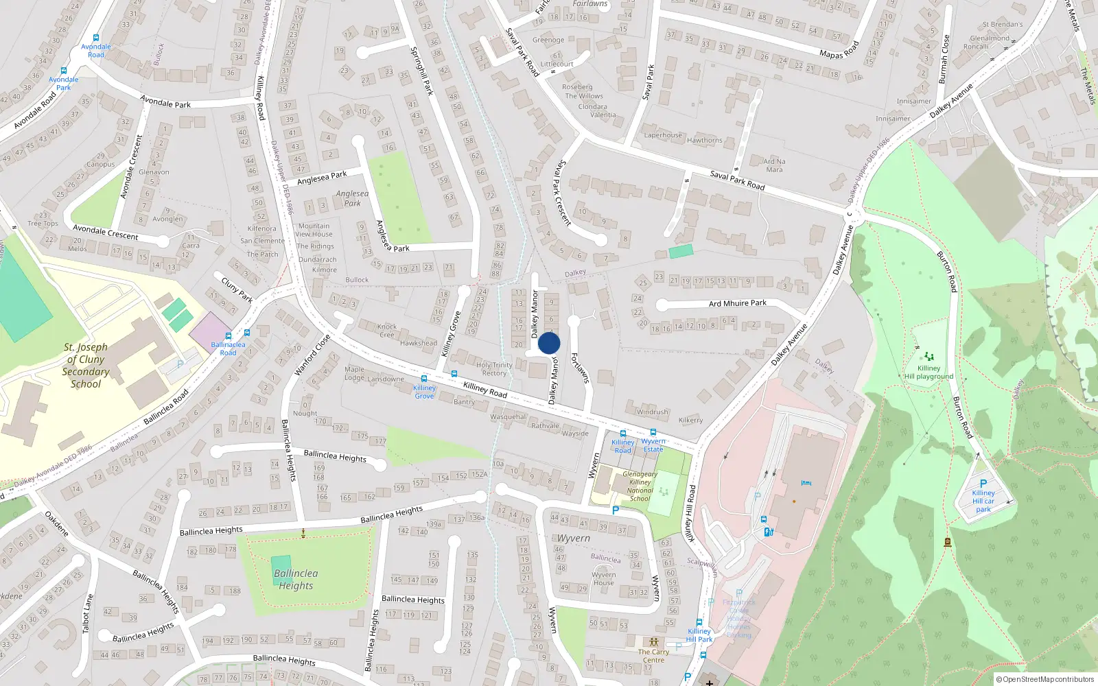 Overhead map showing the location of 2 Dalkey Manor, Killiney Road, Dalkey