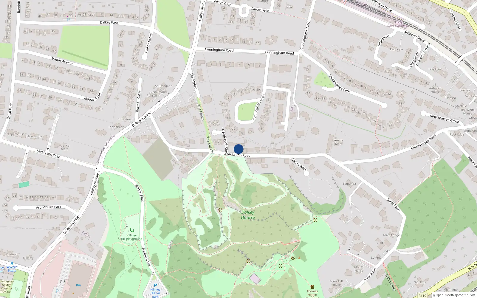 Overhead map showing the location of 2 Desmond Cottages, Ardbrugh Road, Dalkey