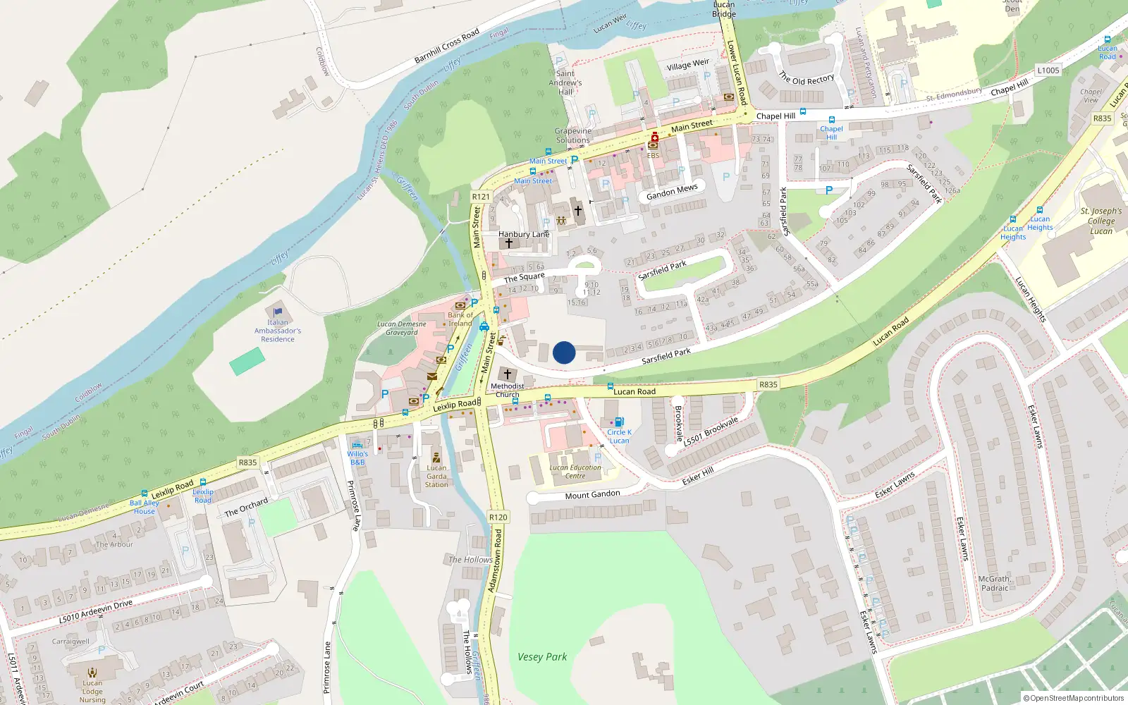Overhead map showing the location of 2 Dispensary Lane, Lucan