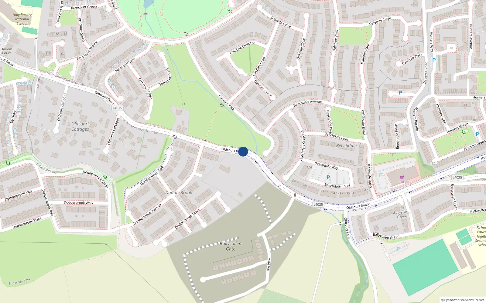 Overhead map showing the location of 2 Dodderbrook Placeo, Oldcourt Road