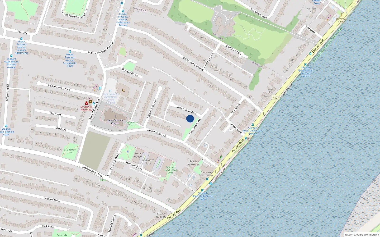 Overhead map showing the location of 2 Dollymount Rise, Dublin 3