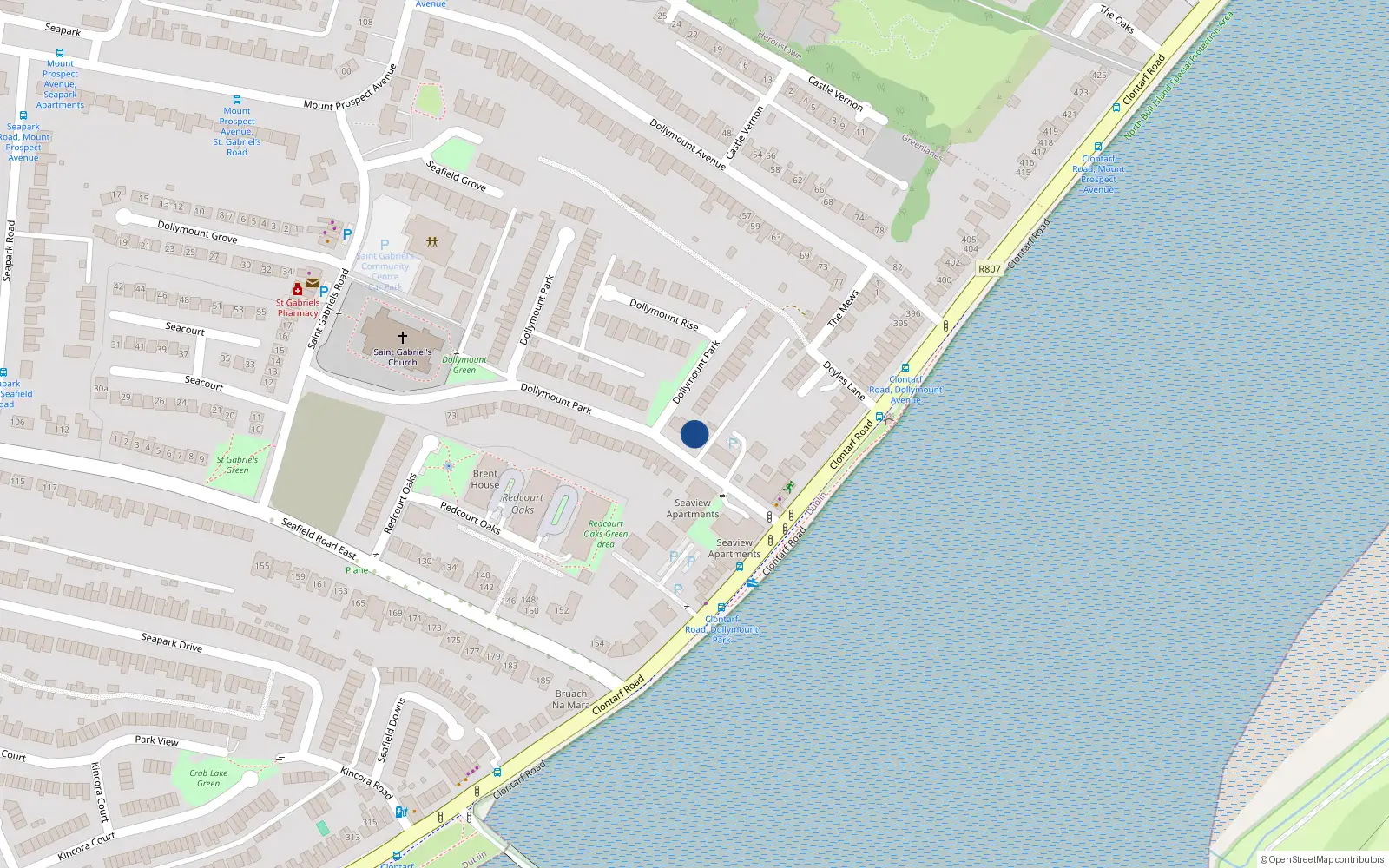 Overhead map showing the location of 2 Dollymount Park, Dublin 3