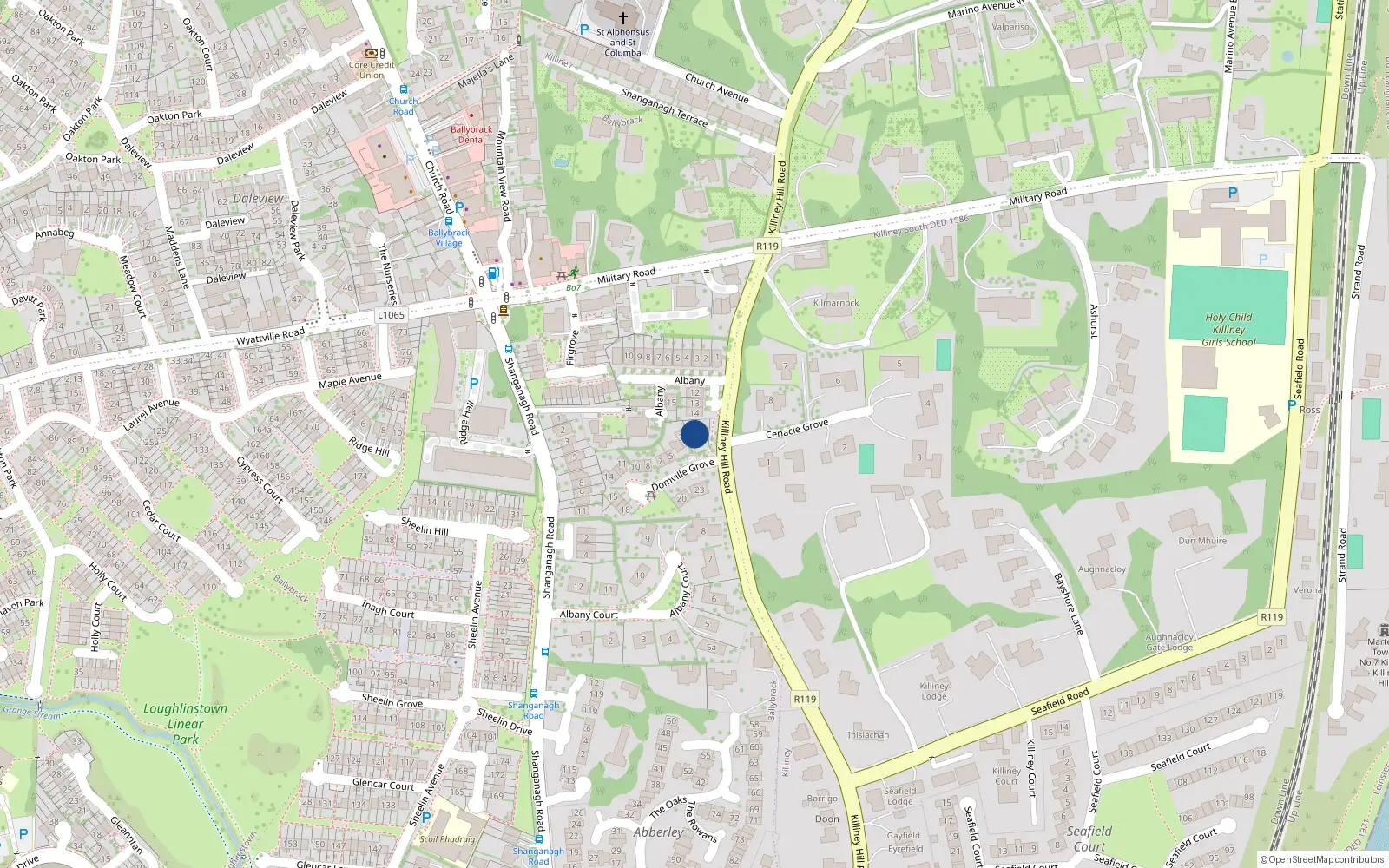 Overhead map showing the location of 2 Domville Grove, Killiney