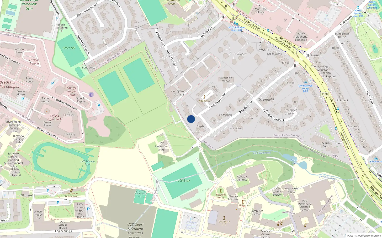 Overhead map showing the location of 1-2 Donnybrook Green, Priesthouse