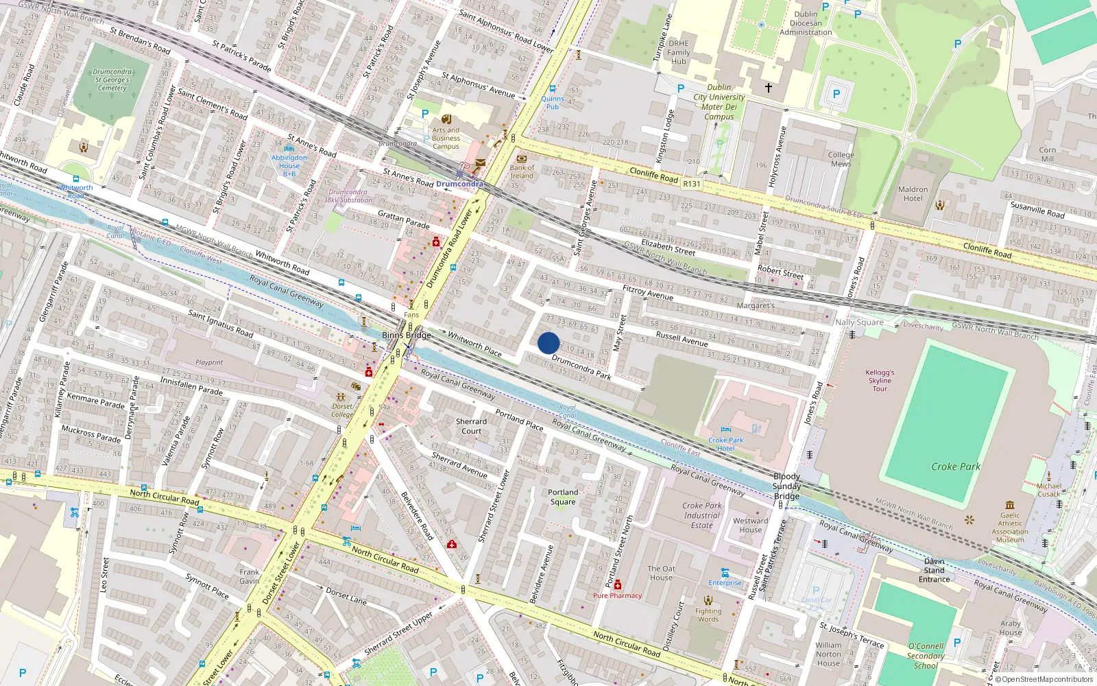 Overhead map showing the location of 2 Drumcondra Park, Dublin 3