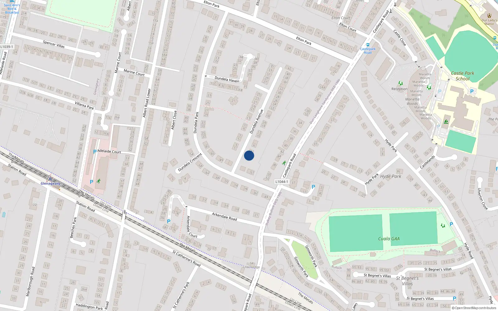Overhead map showing the location of 2 Dundela Avenue, Sandycove, Dunlaoire