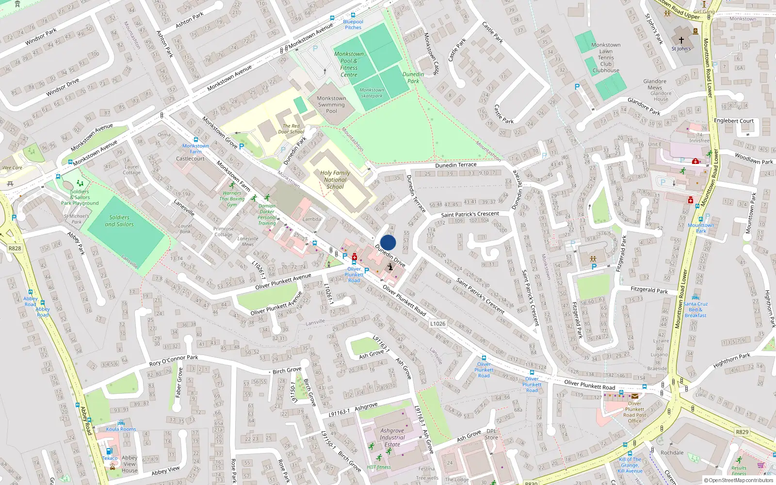 Overhead map showing the location of 2 Dunedin Drive, Dublin