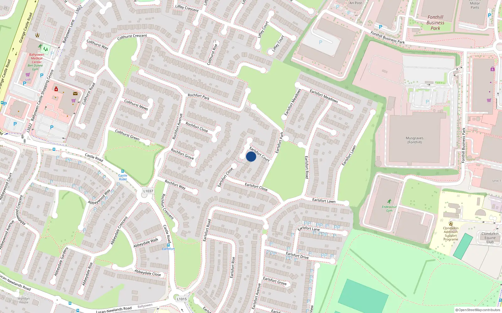 Overhead map showing the location of 2 Earlsfort Court, Lucan, Dublin
