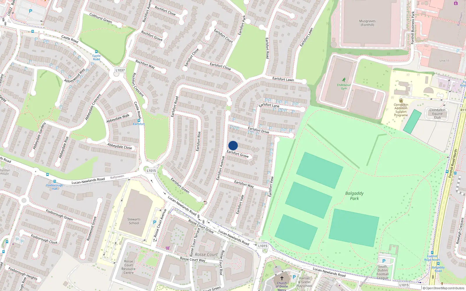 Overhead map showing the location of 2 Earlsfort Grove, Lucan, Dublin