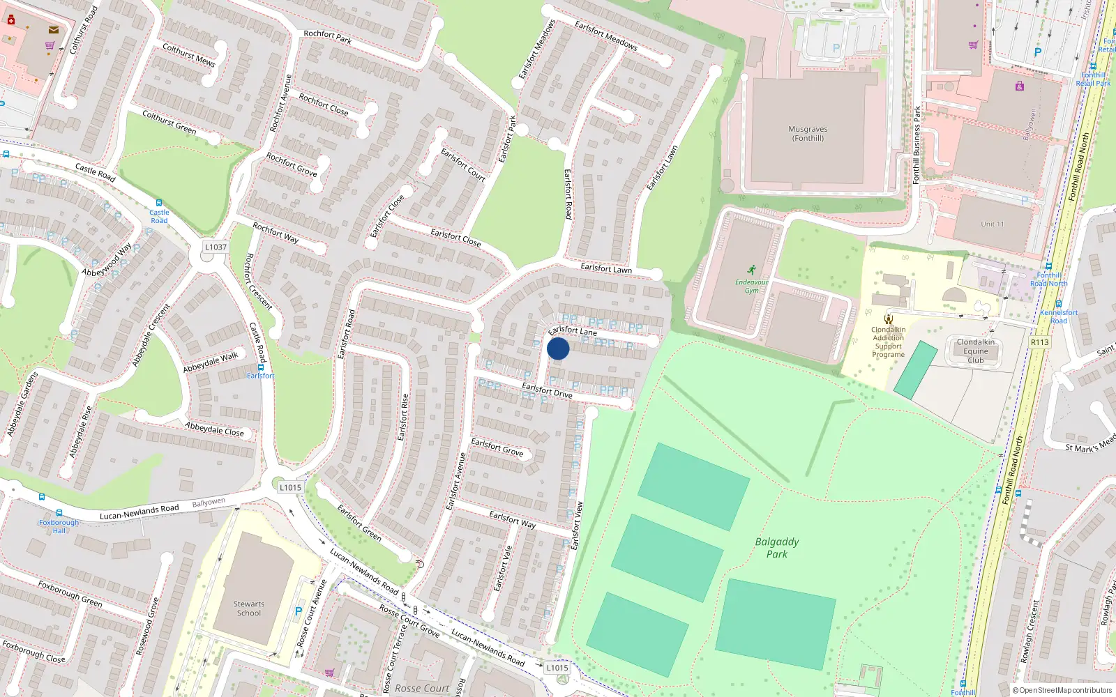 Overhead map showing the location of 2 Earlsfort Lane, Lucan, Dublin
