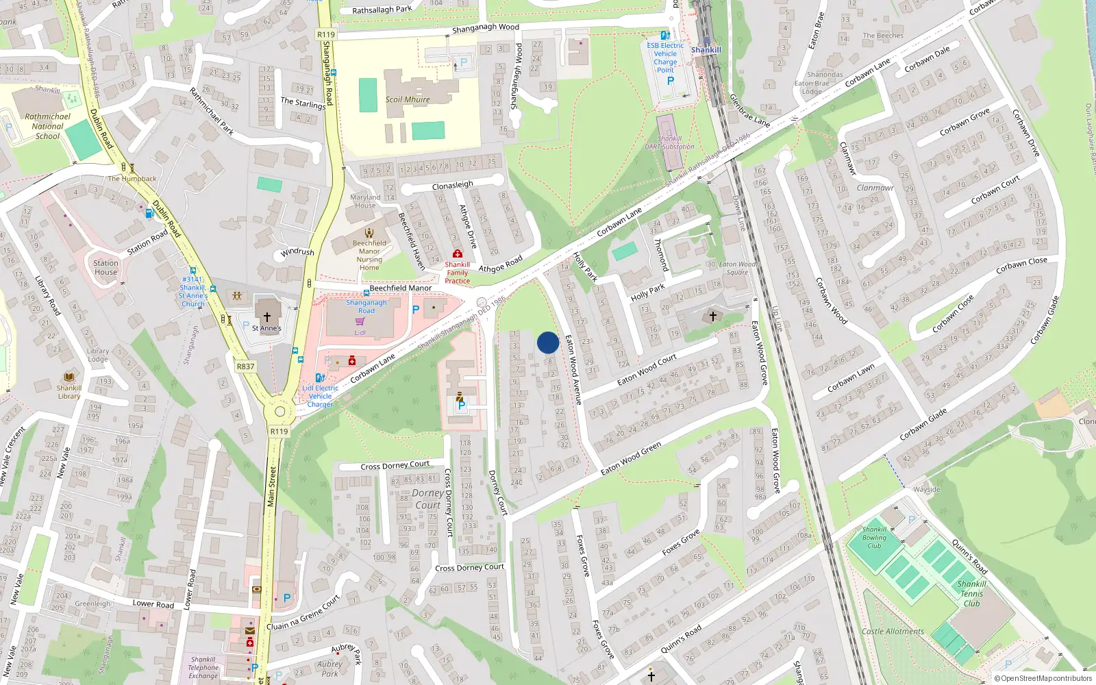 Overhead map showing the location of 2 Eaton Wood Avenue, Shankill