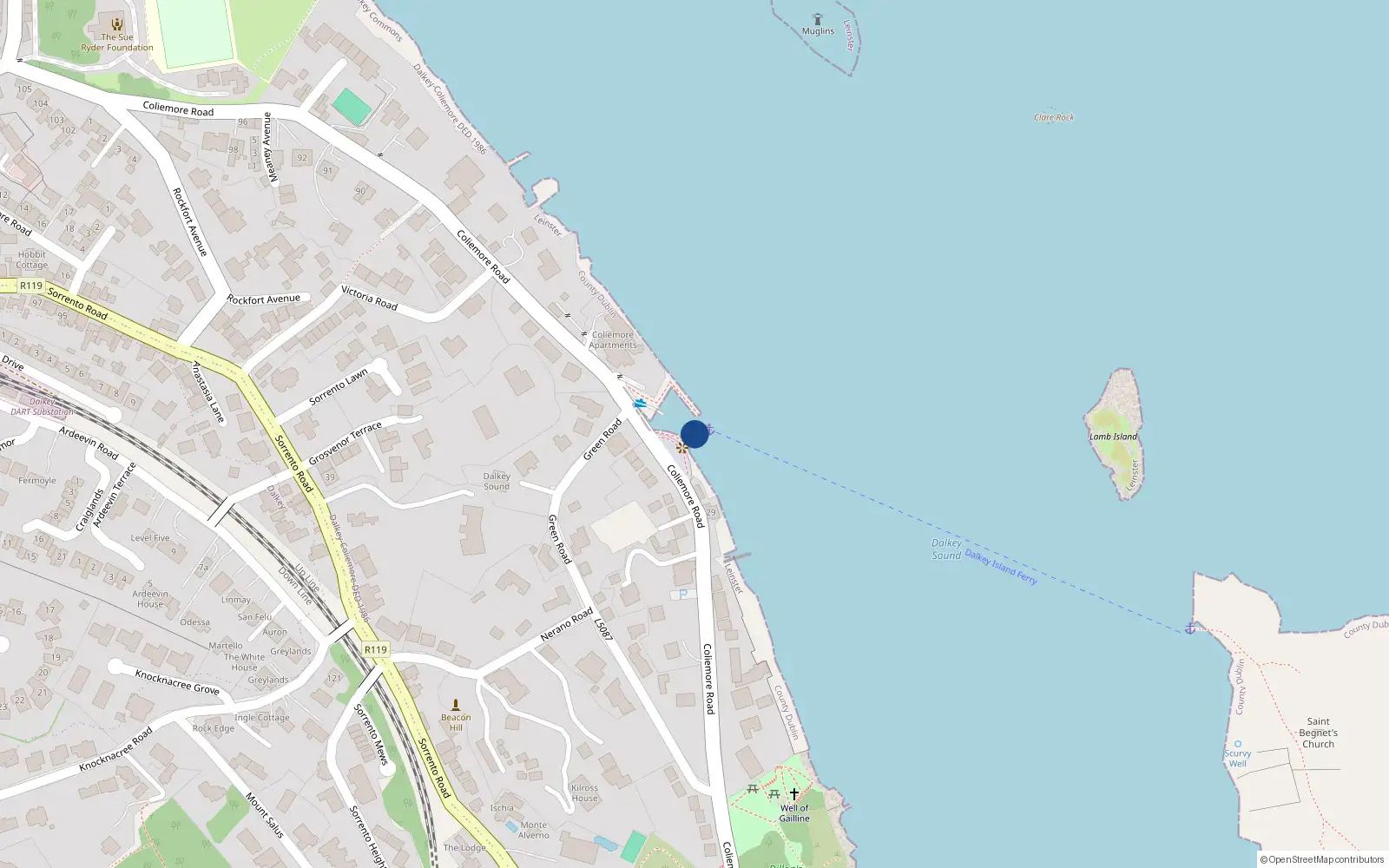 Overhead map showing the location of 2 Eden Rock, Dalkey Harbour, Dalkey