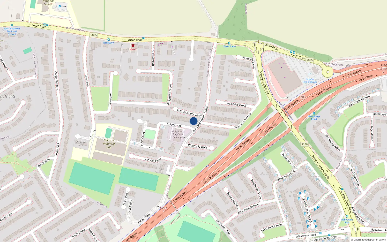 Overhead map showing the location of 2 Edmondsbury Court, Lucan, Dublin