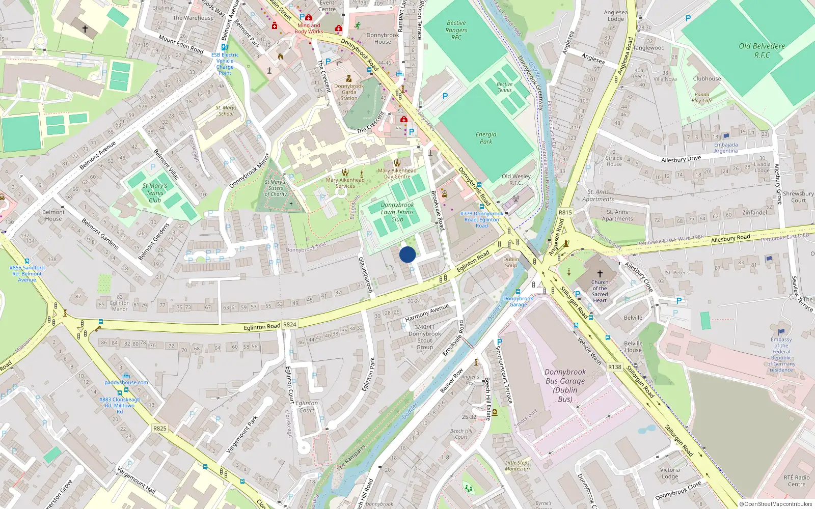 Overhead map showing the location of 2 Eglinton Square, Donnybrook