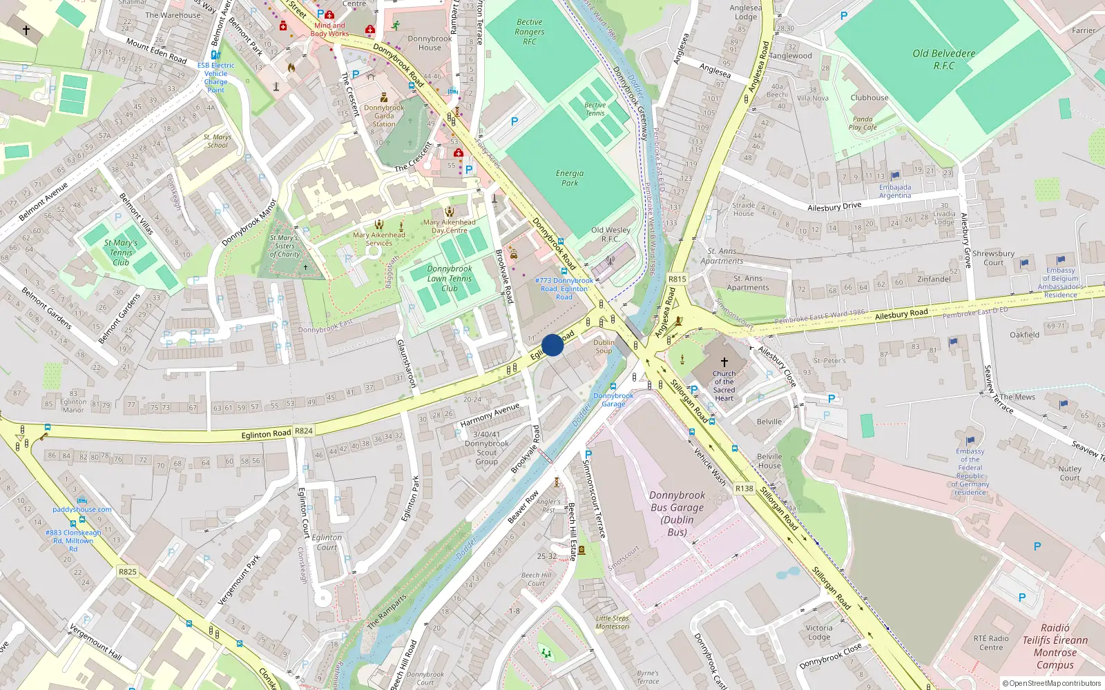 Overhead map showing the location of 2 Eglinton Road, Donnybrook