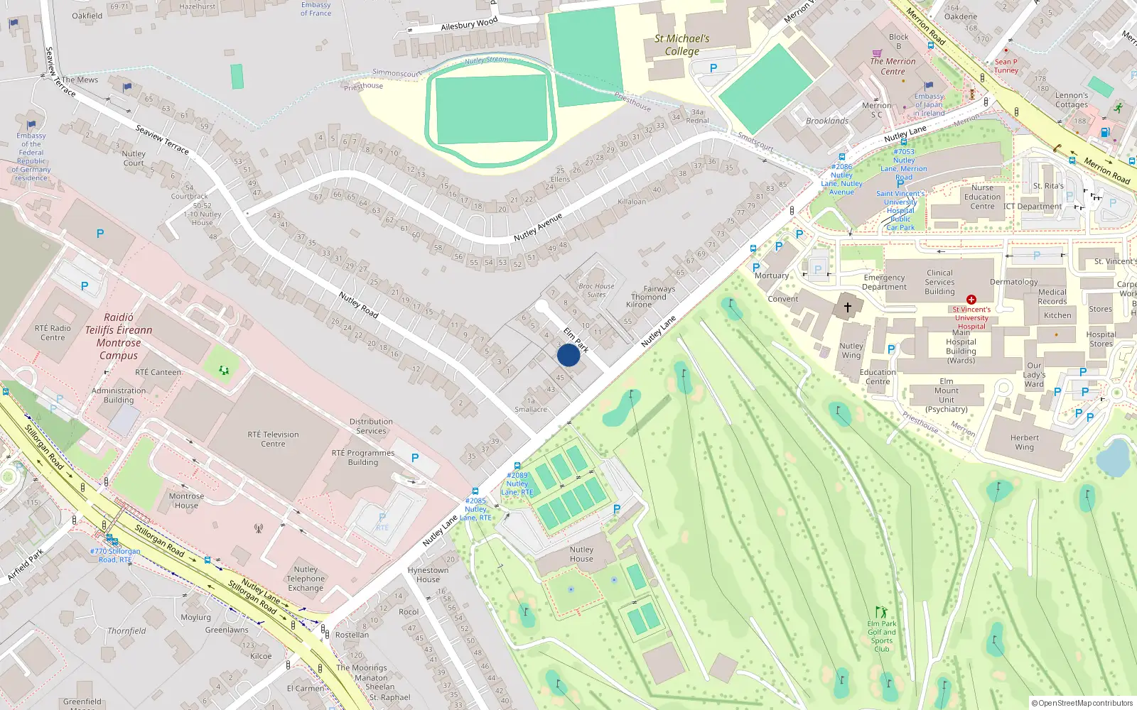 Overhead map showing the location of 2 Elm Park, Priesthouse