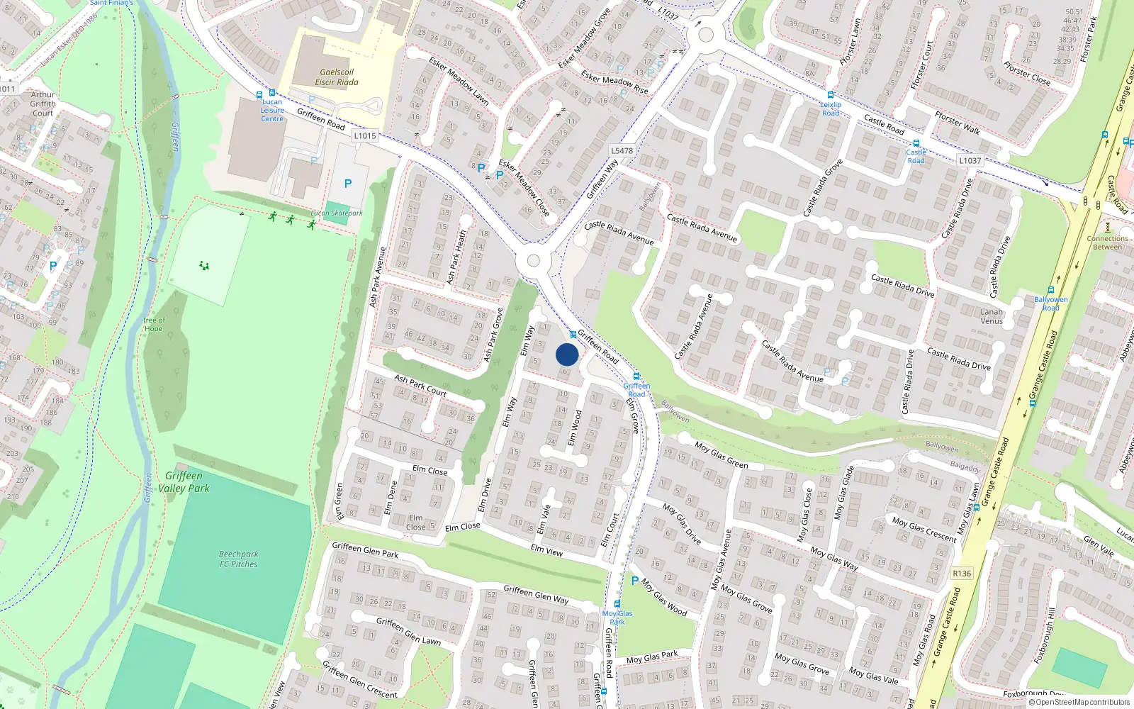 Overhead map showing the location of 2 Elm Wood, Lucan