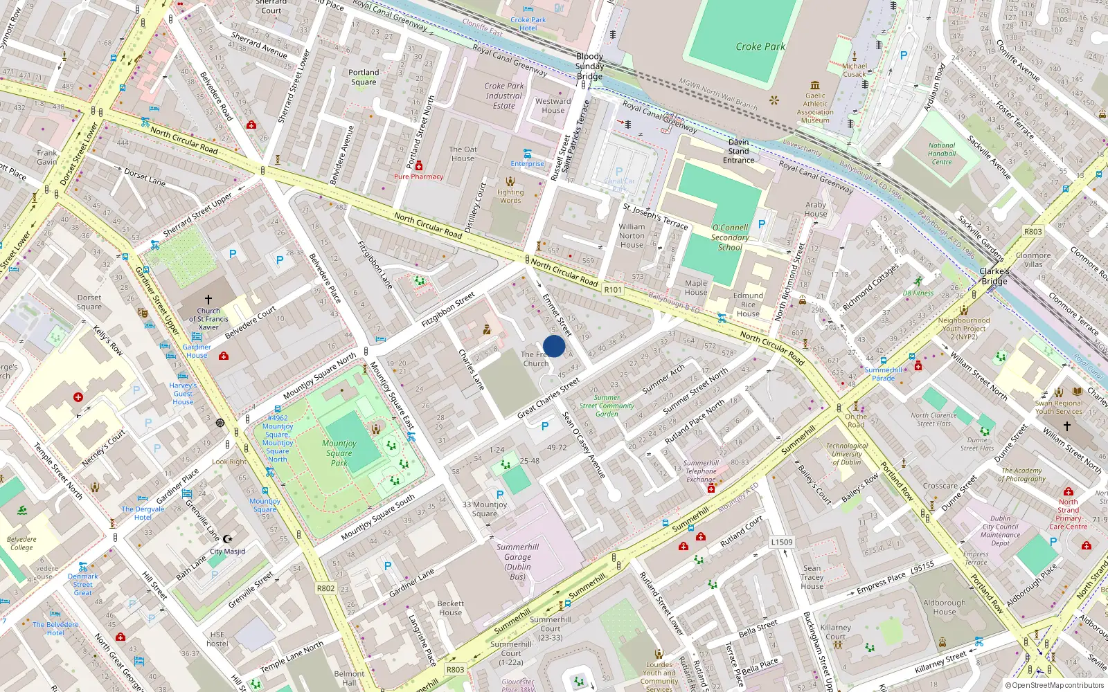 Overhead map showing the location of 2 Emmet Street, Dublin 1