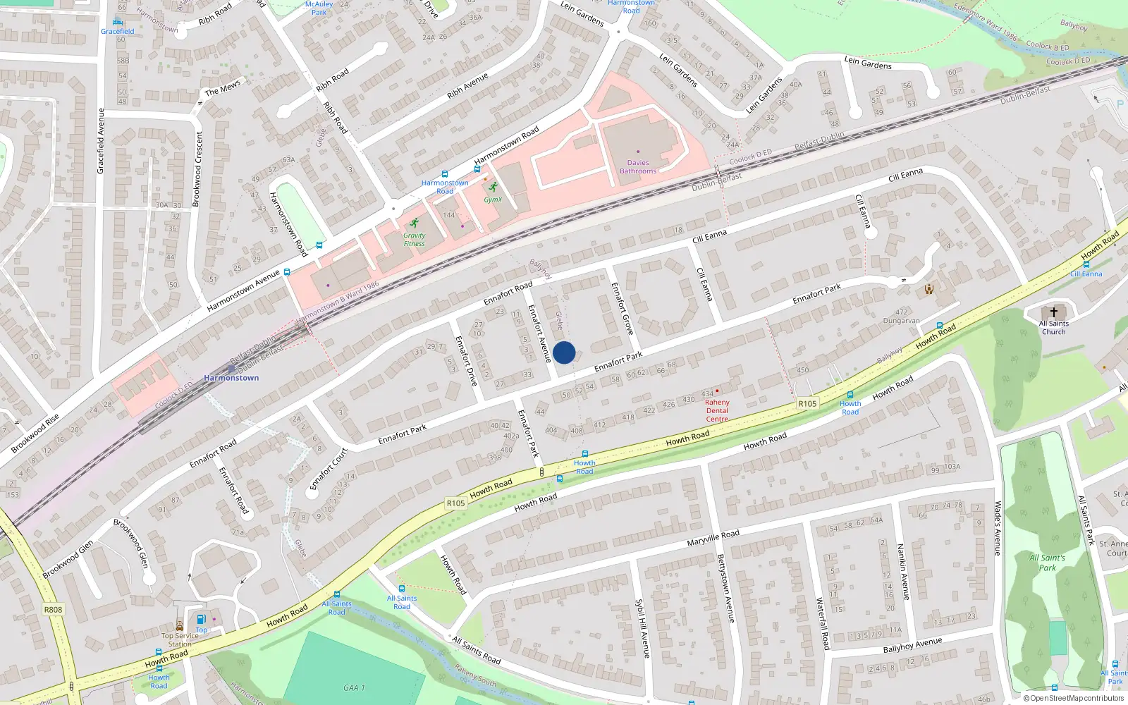 Overhead map showing the location of 2 Ennafort Avenue, Raheny, Dublin 5