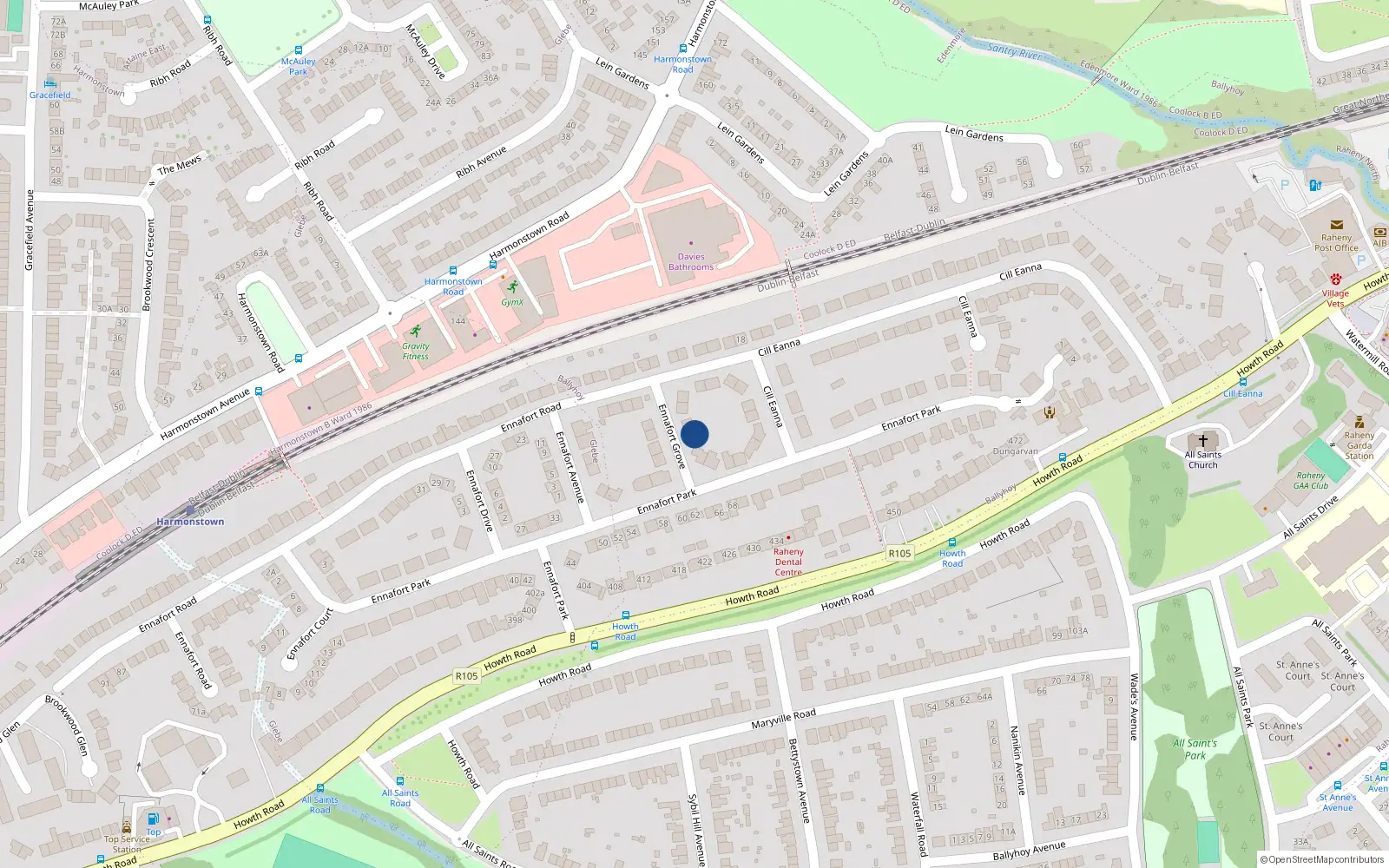 Overhead map showing the location of 2 Ennafort Grove, Dublin 5