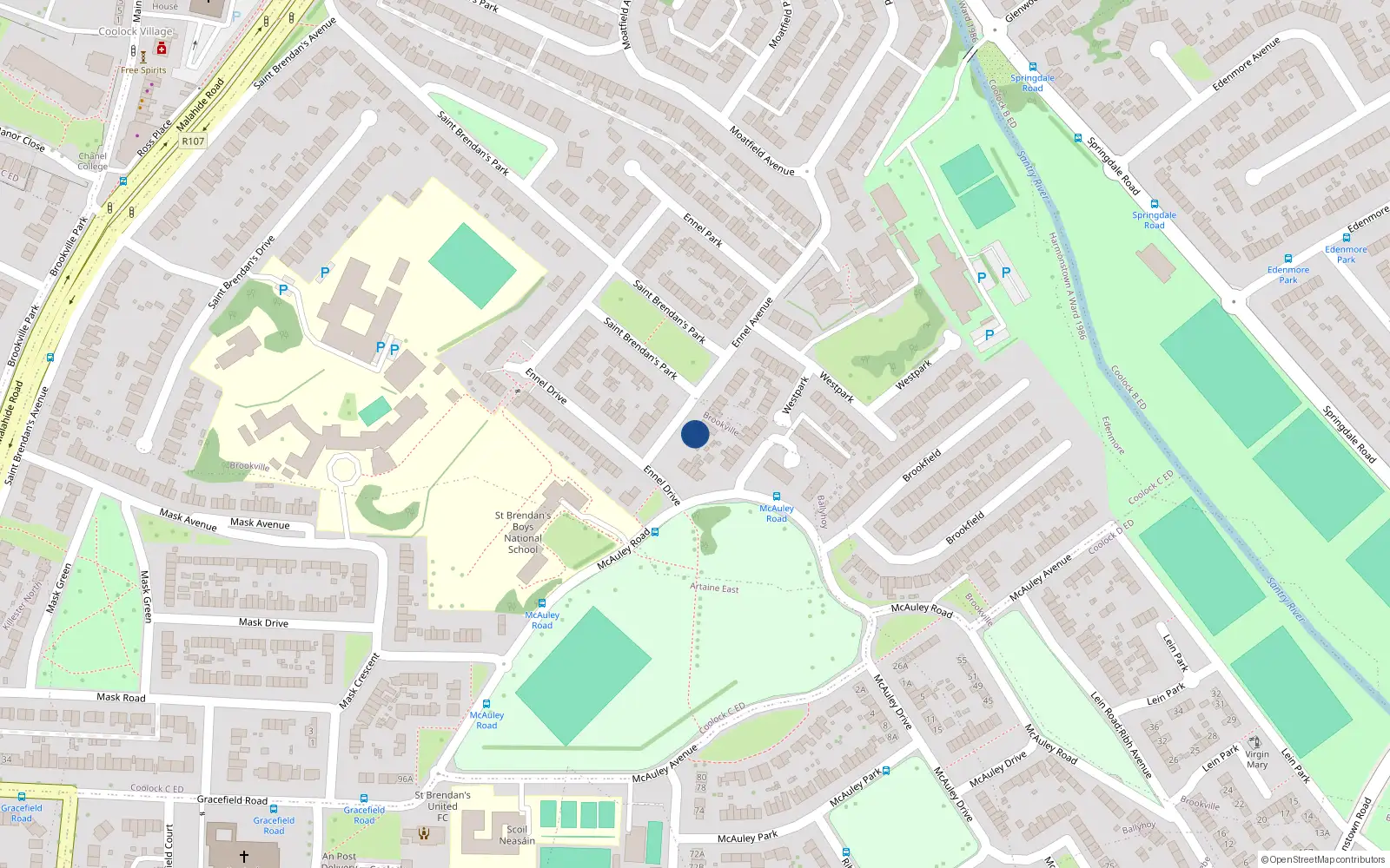 Overhead map showing the location of 2 Ennel Avenue, Dublin 5