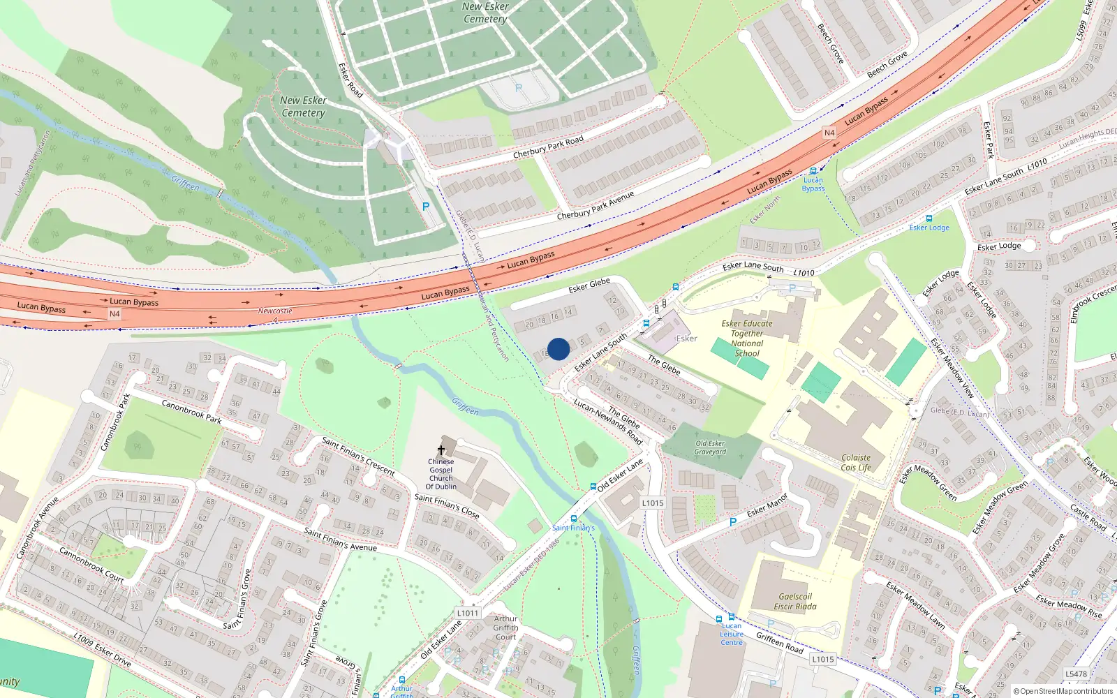 Overhead map showing the location of 2 Esker Glebe, Lucan, Dublin
