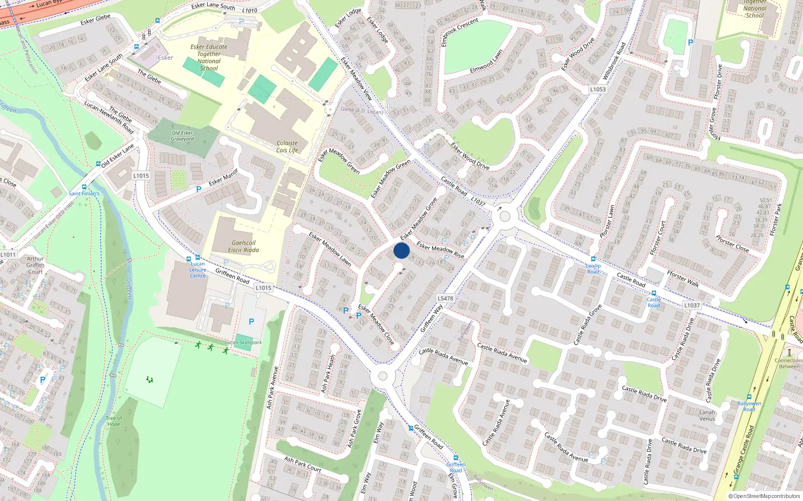 Overhead map showing the location of 2 Esker Meadow Rise, Lucan, Dublin