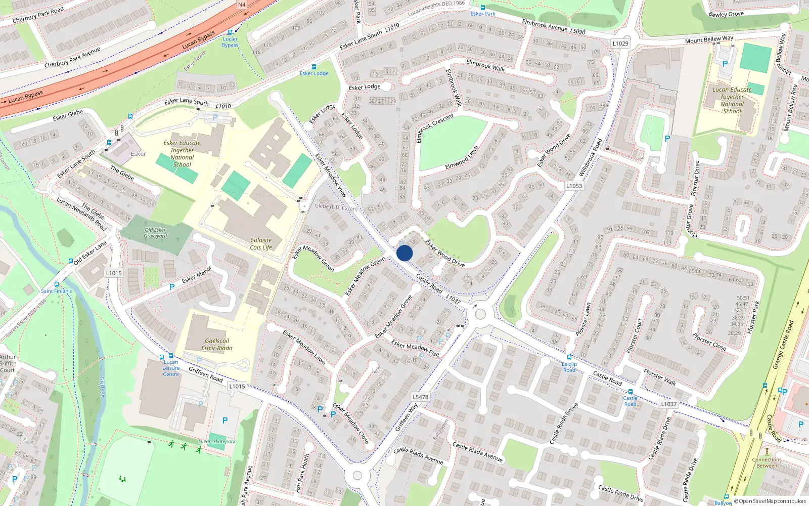 Overhead map showing the location of 2 Esker Wood Drive, Lucan, Dublin