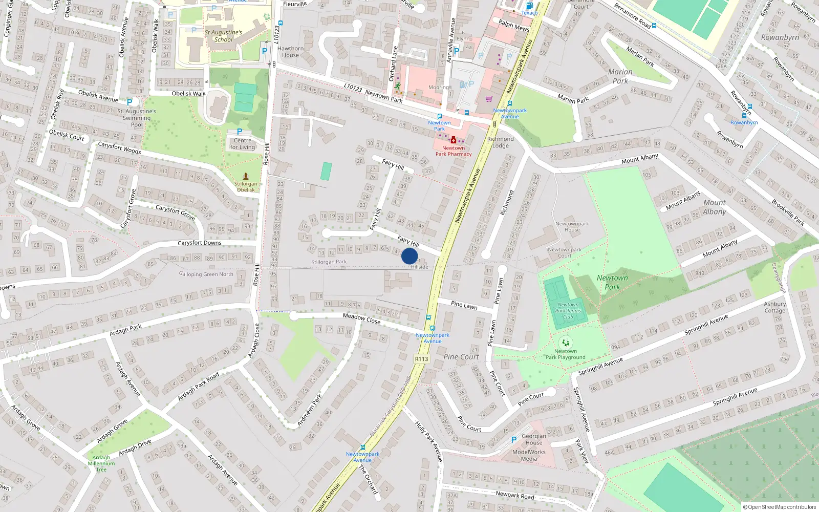 Overhead map showing the location of 2 Fairyhill, Blackrock