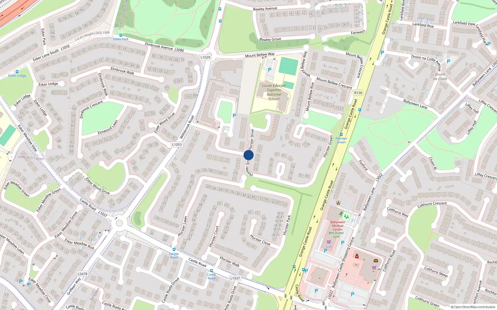 Overhead map showing the location of 2 Ffoster Way, Ballydowd Manor, Lucan
